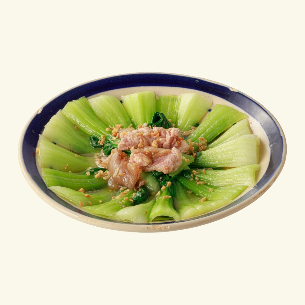 Cải thìa xào tôm, thịt hộp
